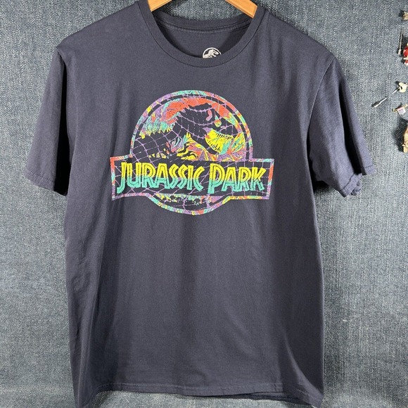 Jurassic Park Size Medium Thermal Logo Navy Blue Graphic T-Shirt - Picture 1 of 9